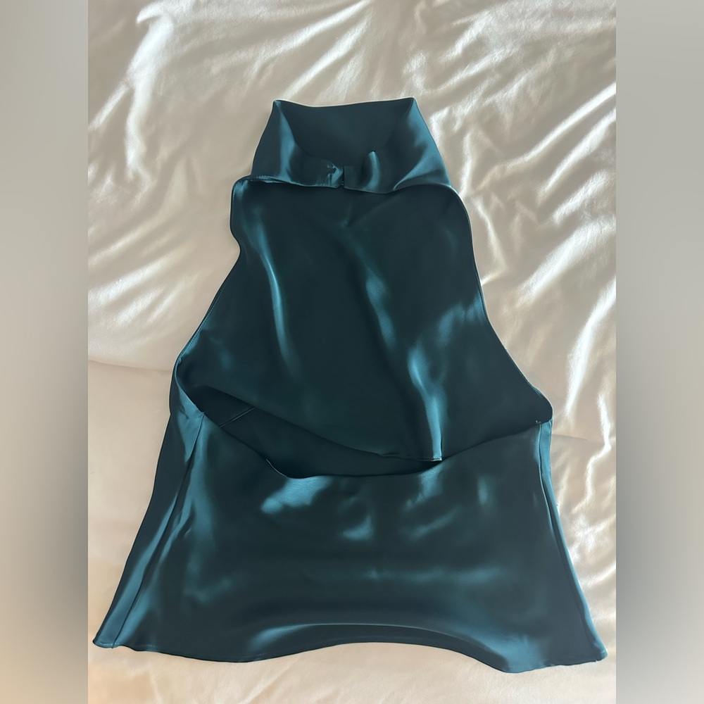 Zara Teal Satin Halter Neck Top - Picture 2 of 2